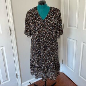 Manydress Women's XL Dress Floral Print V Neck Casual Mini Boho Ruffle Swing